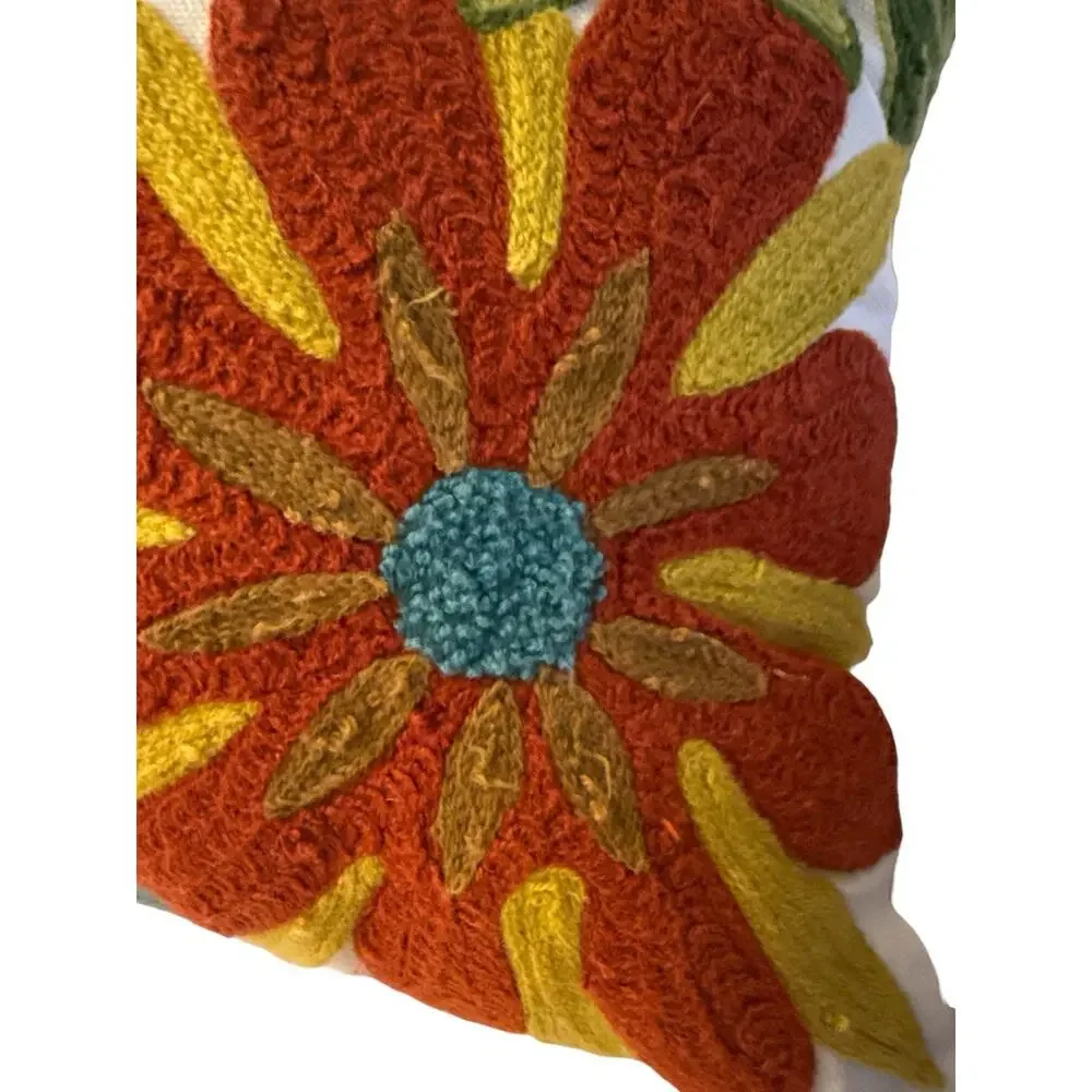 Pier 1 Imports Pillow Floral Embroidered Lumbar 19X13 Boho 3D Flower Applique